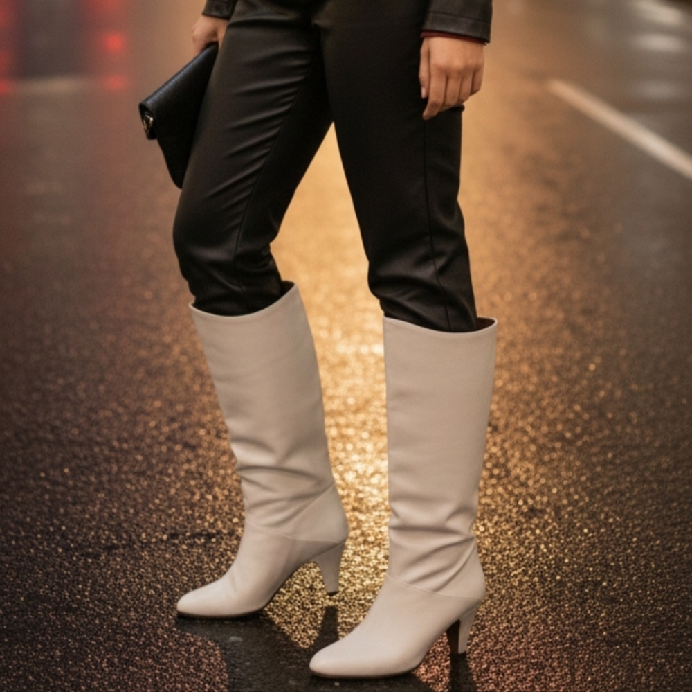 NEW Vintage Leather Light Grey Boots Sz 9.5